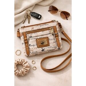 Beverly Hills Polo Club Logo Crossbody Bag Y2K Equestrian Monogram Tan Cream